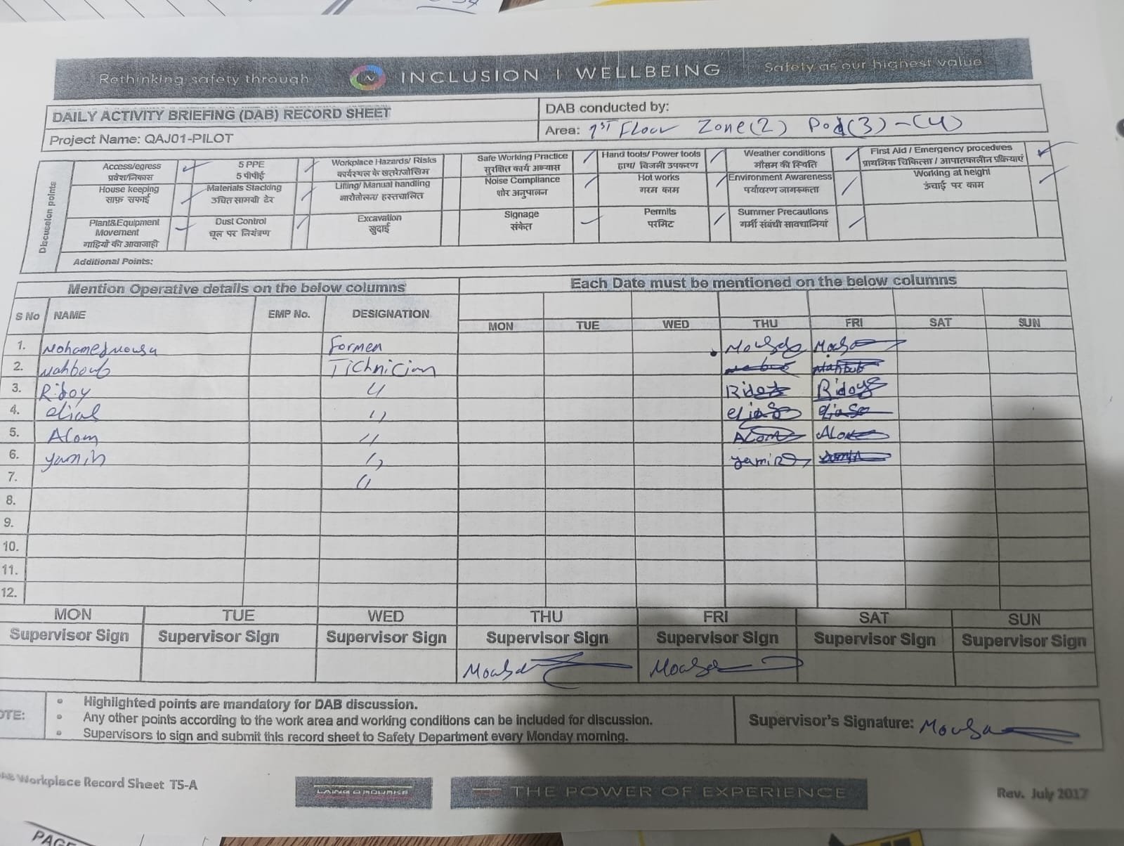 Project Activity Sheet